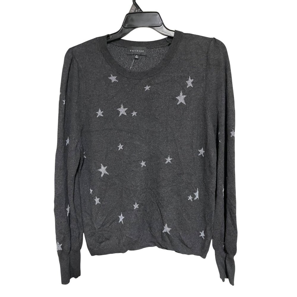 Premise Metallic Star Print Gray Sweater Viscose Blend Crew Neck Size XL